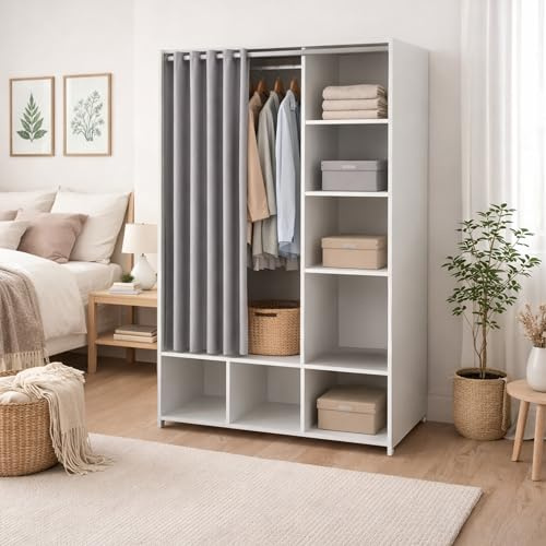 Dmora - Großer Kleiderschrank Roselle, Schlafzimmermöbel, Schrank, Garderobe, 105x48 h180 cm, Weiß und Grau