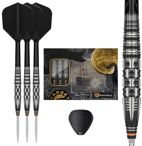 Target Japan Black Marque Dancing Duck G4 90% Tungsten K-Flex Swiss Point Steel Tip Darts Set, 24G | Yuya Higuchi Dart Flight, Swiss Nano Points, K Flex No.6 Shape Flights and Shafts
