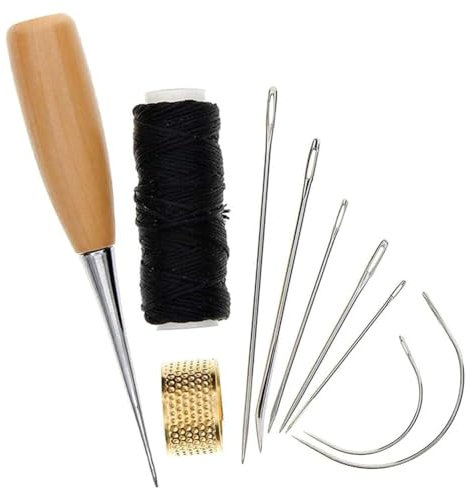 Xbsduih 10 agujas de coser con punta a punta para coser de piel, accesorios para costura artesanal, aguja de coser de metal, punta para coser de cuero, herramientas para reparar zapatos.