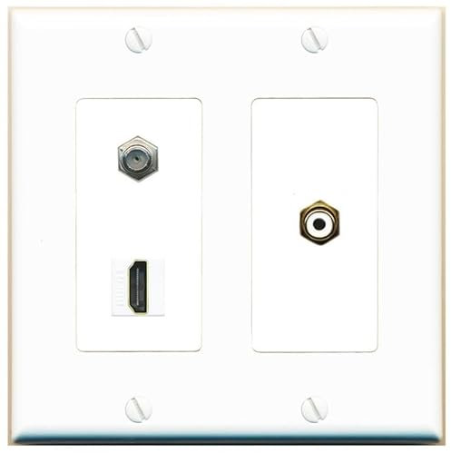 RiteAV Placa de pared coaxial HDMI RCA de 2 puertos 1 puerto hembra y conector blanco [blanco]