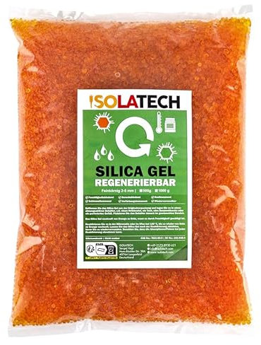 ISOLATECH Silica Gel rigenerabile essiccante arancione 0,9 kg sacchetto di gel di silice deumidificatore, Adatto anche come essiccatore per filamenti