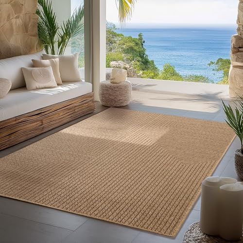 Carpettex Indoor Outdoor Teppich wetterfest, robust, pflegeleicht im natürlichen Jute-Look, ideal für Wohnzimmer, Küche, Terrasse, Garten und Balkon, 280x370 cm