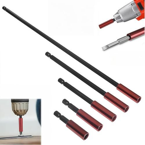 Set di 5 portainserti Magnetico per Avvitatore, Portainserti Magnetici con Specifiche Complete, con Attacco Esagonale da 1/4 di Pollice, Inclusa Prolunga per Punte da 50/60/100/150/300 mm
