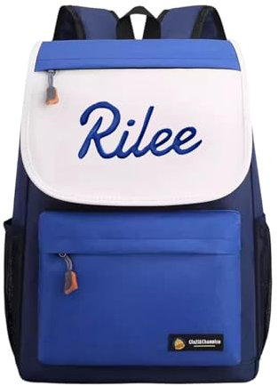 Personalisierter Rucksack für die Schule mit Namensstickerei, individuelle Kinder-Schultasche, Kinderrucksack für Mädchen und Jungen, individuelle Büchertasche für Teenager, Grundschule, dunkelblau