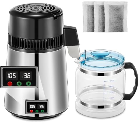 Destilador de Agua, Máquina Destiladora de Agua de 750 W, Destilador de 4 L para el Hogar, Purificador de Agua con Interior de Acero Inoxidable y Recipiente Libre de BPA, Color Plata