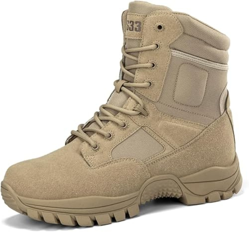 Herr Mocka Läder Taktiska Stövlar Vandringsskor Militära Stövlar Ökenkängor Stridskängor, Khaki, 5.5 UK