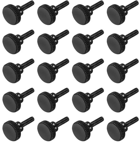 sourcing map Rändelschrauben, M3 x 8 mm, schwarzer Stahl, Flachkopf-Rändelschrauben, verzinkt, metrisch, gerändelte Kopfschrauben mit Schultergriffknöpfen, handfestziehende Gewindebefestigungen, 20