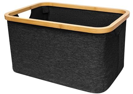 Cesta Organizadora Plegable Impermeable de Tela Negra 30,8L, 45×30×24,5 cm | Organiza ropa, juguetes y accesorios en salón, dormitorio y vestidor RS24048