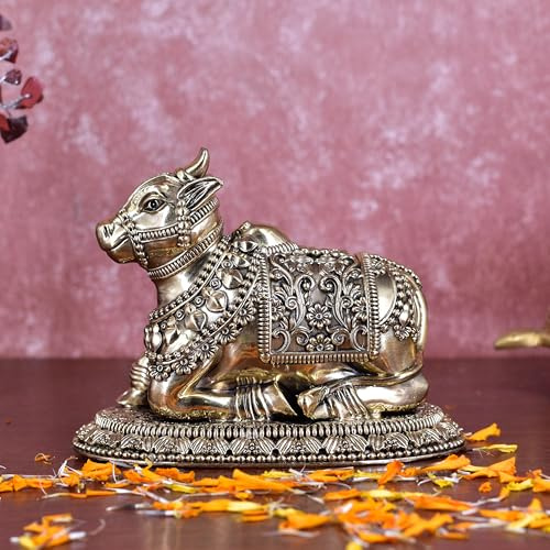 Weißwal Superfeine kleine Shiva-Nandi-Statue aus Messing, Murti für Heimdekoration, Bürodekoration