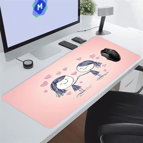 Fille Dessin Animé Mignonne Tapis de Souris de Jeu 1500x800x2 mm Grand Tapis de Souris Gaming sous-Main Bureau Gamer Large avec Base Antidérapante Tapis de Clavier Lavable pour Gamer PC