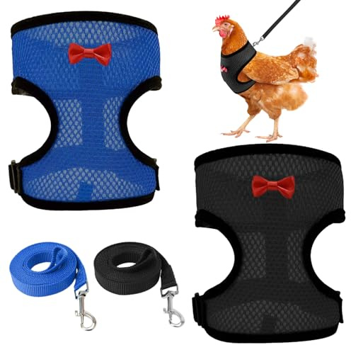 Dcsfadq 2 Stück Hühnergeschirr mit Leine, Netzstoff Design, Verstellbares Warnweste für Hühner, Hühnerwestem Trainingsgeschirr für Huhn, Henne, Ente, Gänse Kleine Haustiere Zubehör (S)