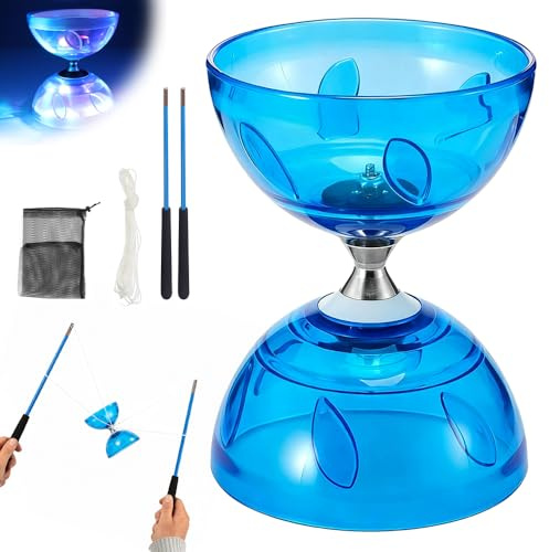 Foreverup Diábolo con rodamientos de Bolas, Triple RodamientoDiábolo, Diábolo Que Brilla en la Oscuridad con Palos de Aluminio, cordón de Repuesto de 10 m y Bolsas de Malla para Niños