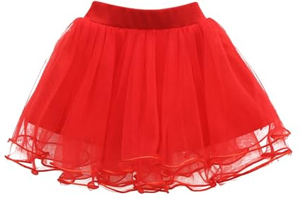Tüllrock Kinder Tutu Ballettrock Tüll Tütü Rock 50er Rock Festliche Party Tüllrock Mädchen Tanzkleid Klassische Petticoat Karneval Kostüm (Rot, 9-10 Jahre)