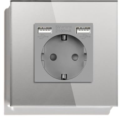 Prise Murale Double Avec Chargeur De Téléphone USB-C, Électrique En Verre Simple, 16 A, 110-240 V(Gray USB Socket)