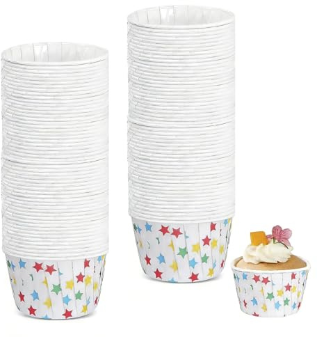 100 Pcs Paper Cupcake Cases, Muffin Cases, 50mm Baking Cups | Cup Cake Cases for Baking, Cake Paper Cases for Weddings Christmas Birthday Party (Stars)