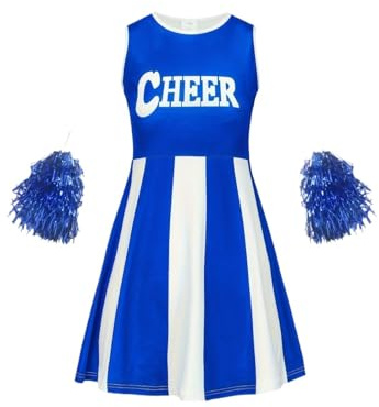 ZFIHAV Cheerleader uniform Cheerleading-klänning söt sport barn pom-poms prestanda barn högtid festkläder tillbaka till skolan säsong för kvinnor (blå, 130)