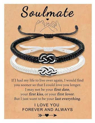 BDEPSTR Pulsera para Parejas,2 Piezas Pulsera Pareja, Amuleto de La Suerte, Regalo para Pareja, Novia, Compromiso, San Valentín, Navidad, Aniversario(Negro, Blanco)