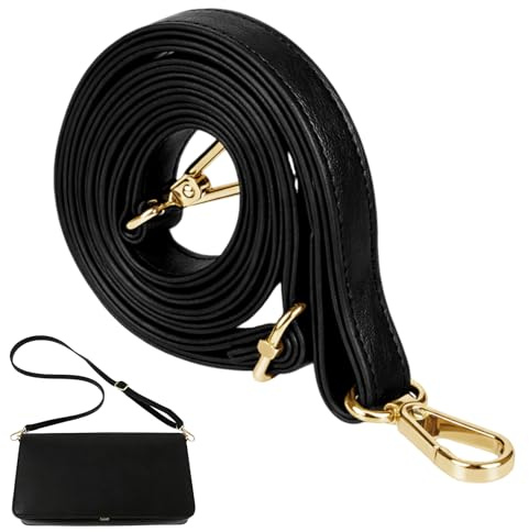 Kluz Verstellbarer Schultergurt für Handtasche, schwarzer Schultergurt mit goldfarbenen Metallkarabinern, 76 bis 140 cm x 1,5 cm, eleganter Ersatzgriff