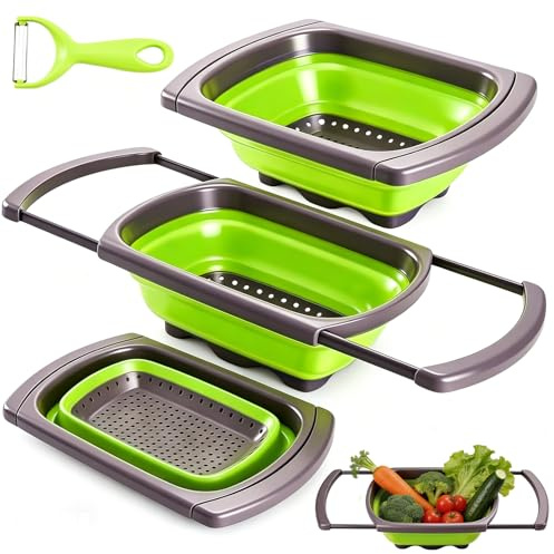 6 Quart Collapsible Colander Strainer, 2026 New Silicone Foldable Colander for Kitchen, Sink Strainer Basket for Draining Pasta, Vegetable, Fruits, Suitable for All Sink