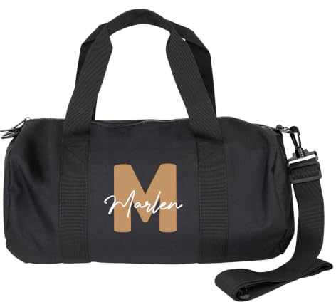 Herz & Heim® Sporttasche personalisiert mit Initiale & Name – Trainingstasche mit Aufdruck – 12 Liter Duffle Bag als Geschenkidee – Fitness Tasche für Gym, Sport, Fußball & Freizeit (Braun)