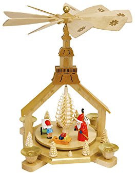 Pirámide de navidad reparto de regalos arco gótico, 27 cm. de alto, original de los Montes Metálicos (Erzgebirge) hecho por la empresa Richard Glaesser del pueblo de Seiffen