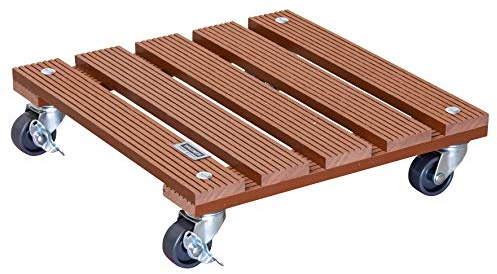 Wagner Växtroller WPC 29 x 29 x 7,5 cm I blomrulle för utomhusbruk inomhus I Kuvertskoter FSC® trä plastkomposit, terrakotta I 2 lås I lastkapacitet 80 kg – 20053001