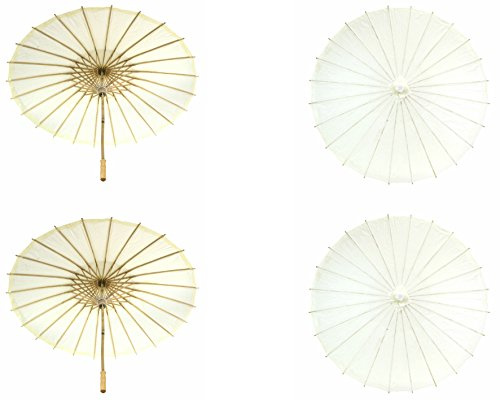 Koyal Wholesale 32 Ivory Paper Parasol Umbrella 4 Pack, Large Paper Umbrella Bulk, Paper Parasol Wedding Umbrellas, Ivory Parasol Umbrella Bridal Party Decor Photo Props, Sun Parasols for Shade