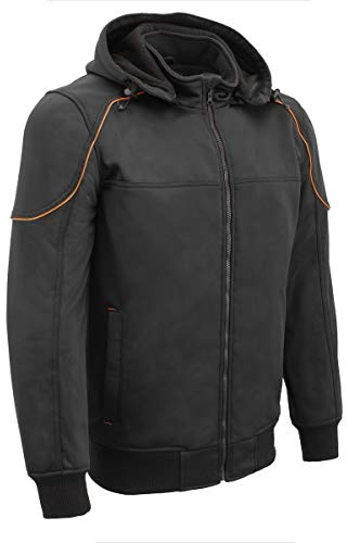 Milwaukee Leather MPM1764 Men's Black Soft Shell CE Armored Motorcycle Racing Style Hoodie Jacket w/Detachable Hood - Large