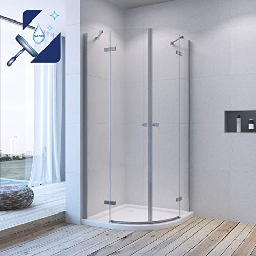 AQUABATOS® Duschkabine Runddusche Rahmenlos 90x90 x 195 cm Duschabtrennung Viertelkreis Duschtür Scharniertür mit Nano Beschichtung aus 6mm ESG Glas