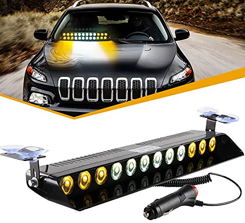 Sidaqi Luz de advertencia estroboscópica de emergencia de camión de coche 12V 12W Brillante Parabrisas Salpicadero Interno Tira de luz de advertencia 12 LED, ámbar blanco ámbar