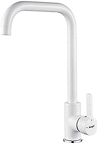Ibergrif M22105W Rubinetto Cucina Bianco, Rubinetto Lavello Cucina con Bocca Girevole a 360°, Rubinetto da Cucina con Maniglia Singola con Aeratore, Conservazione Dell'acqua