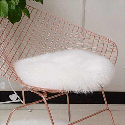 Deike Mild Rund Sitzkissen Faux Lammfell Schaffell Sitzauflage Fell Optik Nachahmung Wolle Teppich Stuhl Sofa Matte (Weiß,50cm)