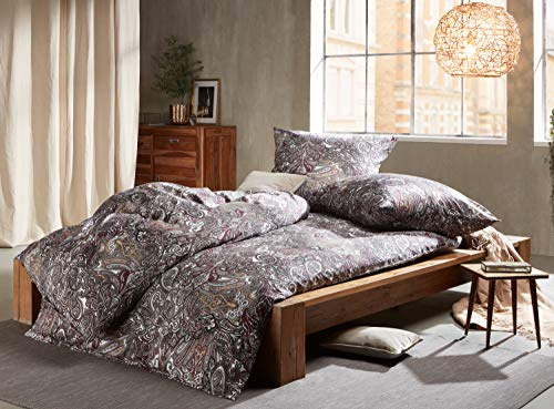Bettwaesche-mit-Stil Mako Satin Paisley Bettwäsche orientalisch Beere grau 240x220 + 2X 80x80 cm - 100% Baumwolle