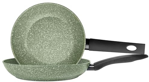 Prestige Eco Non Toxic Non Stick Frying Pan Set of 2 - Induction Frying Pans Set 20cm & 24cm, PFOA Free, Dishwasher Safe Cookware Made in Italy of Recyclable Materials, Green