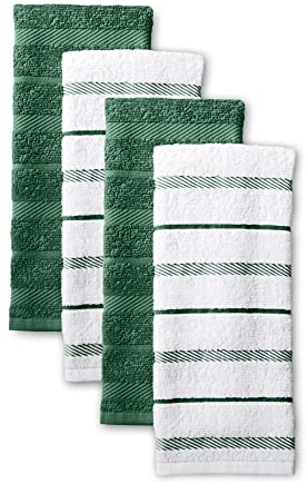 KitchenAid Albany Kitchen Towel 4-Pack Set, Pebbled Palm Green/White, 16x26