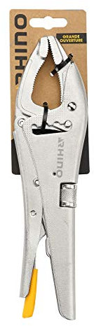 RHINO - Pince-étau à cran, à crémaillière avec bec long - Grand ouverture 100 mm - Permet de maintenir tous types d'objets (Mécanique, ferronnerie, bricolage) - Garantie 5 ans