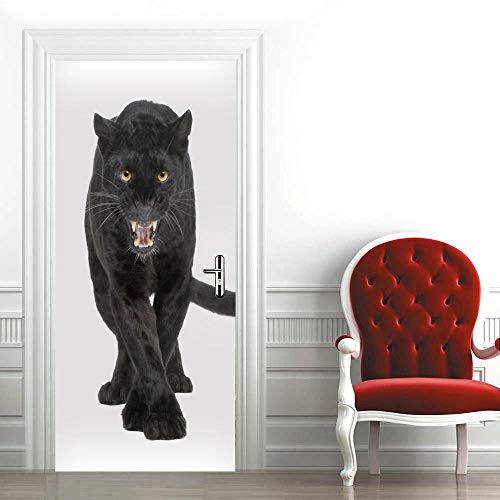 XKSJWY Fototapete Türtapete Selbstklebend 3D Türposter 77X200Cm - Abnehmbar Wandtattoo Türfolie Poster Tapete Modetier Schwarzer Panther Türaufkleber Für Tür, Wohnzimmer, Schlafzimmer, Küche Und Bad