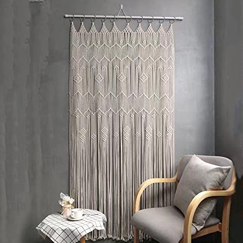 Lsimeru Makramee Vorhang Tür Fenster mit Ring Handgemachte Makramee Türvorhang Makramee Trennvorhang Raumteiler Wohnraum Gross Makramee Wandbehang Lang Hochzeit Hintergrund Vorhang,85x200
