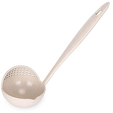 WRLRUILIAN Espresso Spoons Soup Spoon Slotted Spoon Large Thickened Long Handle Spoon Two-in-one Kitchen Household Soup Spoon Oil Draining Oil Filter Spoon Tea Spoons (Color : White)