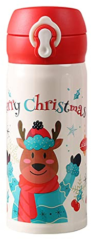 Thermobecher Kaffee 300ml, Geschenke für Kinder, Tasse Weihnachten Klein, Kaffeebecher Thermo Auslaufsicher, Weihnachtstasse/Thermosflasche/Wasserflasche/Becher Vakuum Personalisiert (Rot Rentier)