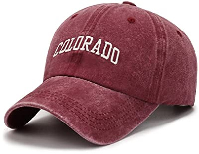 XibeiTrade Vintage Colorado bomull baseballkeps män kvinnor retro sport utomhus vardaglig solhatt, Vinrött, One Size-M