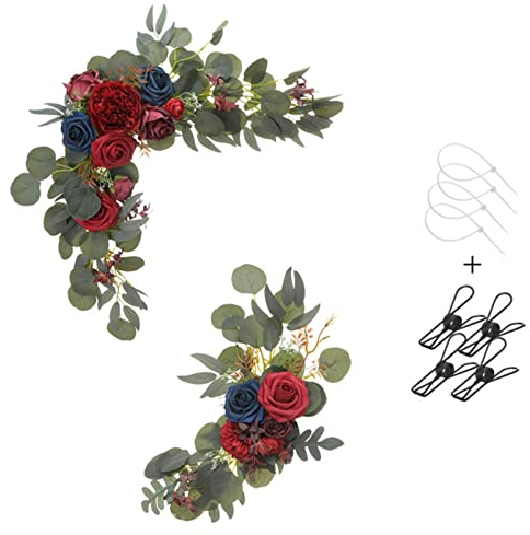 Gkvszy Rote künstliche Blumen-Girlande (2 Stück) für Willkommensschild Hochzeitsbogen Blume Blumen Girlande Dekor Hochzeit Zeremonie Empfang Party Tisch Home Dekoration Burgund Marineblau