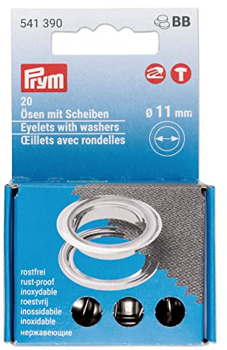 Prym argenté, 542542 Œillets avec rondelles, 11 mm, Rouge, utilisables avec l'outil Vario Creative Tool, Set de 20 Pièces