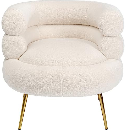 Kare Design Cocktailsessel Livelli, Weiß, 150kg max. Belastbarkeit, Sessel mit Armlehne, Polstersessel, Glamour, Moderner Sessel für Wohnzimmer, Stahl Beine in Gold, 77,5x74x73,6 cm (H/B/T)