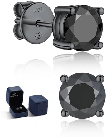 MomentWish Boucle d'oreille Homme, 1-4 Carats Moissanite Boucle d oreille Noir Diamant Argent Sterling 925 Bijoux Cadeau Homme pour Lui 4/5/5.5/6.5/8 mm