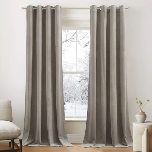 PONY DANCE Samt Gardinen Wohnzimmer Modern Samtvorhang Taupe Verdunkelnde Vorhänge mit Ösen Thermovorhang Kälteschutz Velvet Curtains Living Room, 2er Set H 260 x B 132 cm (Gewicht: 300g/m²)