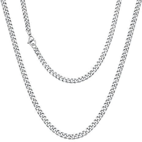 Viwind kette Herren Klassische Kubanische Halskette 316 titanium steel material 3/7mm Silber/18k Gold Cuban Link Chains Hip Hop Ketten 45-55cm Wählbar,Geschenke für Unisex