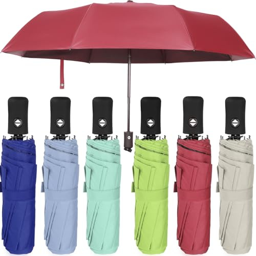 Jexine 6 Pcs Travel Compact Umbrellas for Rain Small Automatic Open Close Windproof Light Portable Collapsible Umbrella(Multicolor)