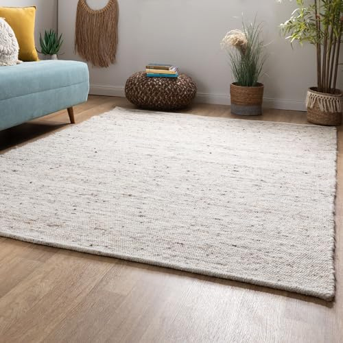 Steffensmeier Handweb Teppich Kos | Wolle (Schurwolle), Natur Dunkel, handgewebt, Größe: 200x240 cm Wohnzimmer und Schlafzimmer