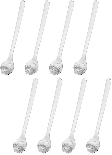 QUARKZMAN 8Stk Katze Paw Löffel Edelstahl Kaffee Löffel 6 Teelöffel Löffel | Eiscreme Mini Rührlöffel für Kaffee Dessert Silber